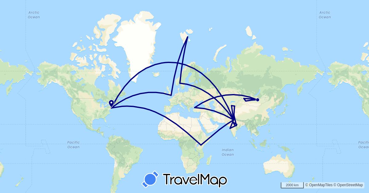 TravelMap itinerary: driving in United Kingdom, India, Kenya, Kyrgyzstan, Mongolia, Norway, Turkey, United States (Africa, Asia, Europe, North America)